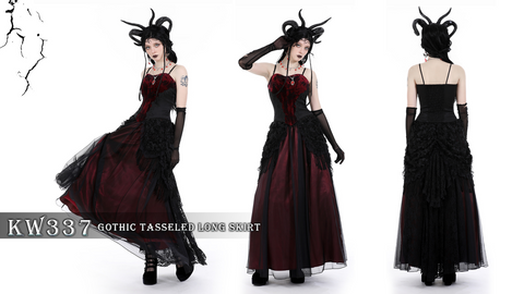 Women's Gothic Floral Tassel Mesh Splice Skirt
