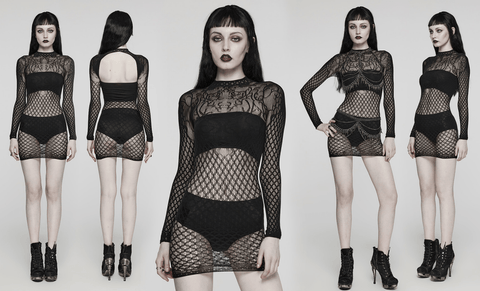 Women's Gothic Mesh Cutout Sheer Long Sleeved Dress