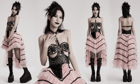 Lingerie da donna in ecopelle staccabile con allacciatura al collo punk