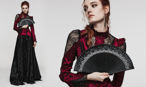 Women's Gothic Floral Printed Carving Fan