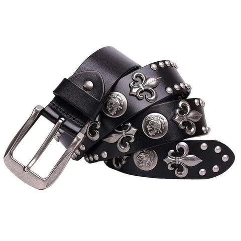 Men's Punk Rock Skull Rivet Studded Belt Buckle Belt
