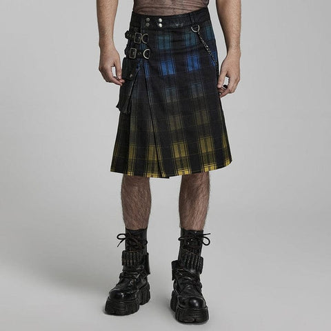 Men's Punk Color Gradient Plaid Kilt(Adjustable Waist)