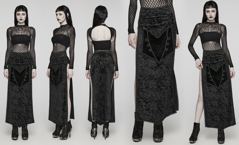Women's Gothic Jacquard Side Slit Lace-Up Long Skirt
