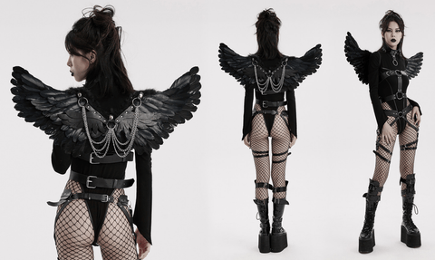 Harnais à ailes en plumes punk pour femmes