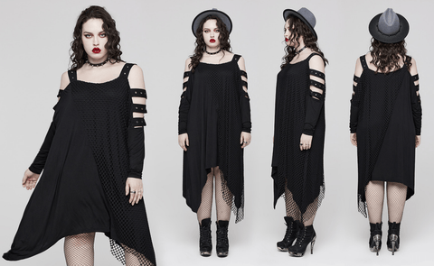 Women's Plus Size Gothic Off Shoulder Mesh Splice Dress