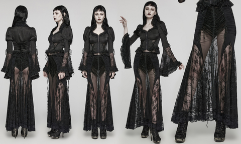 Falda larga de cadera envuelta transparente de encaje gótico para mujer