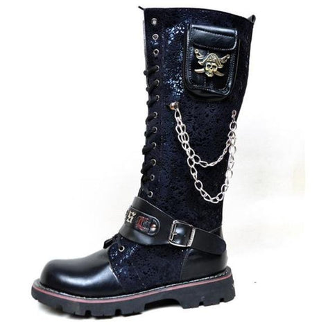 Men's Steampunk 16 Holes Metal Rivet High Boots Engineer Motorcycle Boot