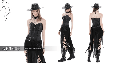 Women's Punk Studded Faux Leather Belt with Bag