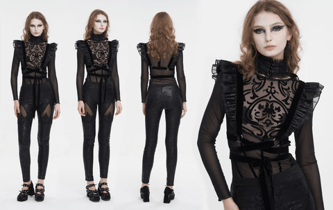 Women's Gothic Stand Collar Lace-up Ruffled Cape