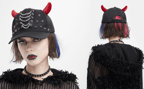 Women's Grunge Horned Studded Chain Cap
