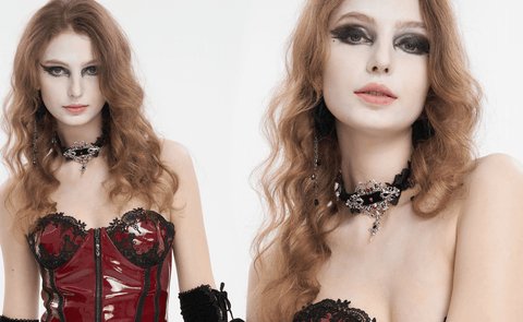 Women's Gothic Beaded Lace Hem Necklace