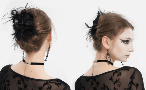 Women's Gothic Rose Fluffy Hair Clip