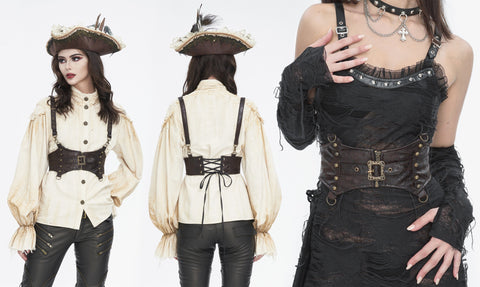 Women's Steampunk Buckle Faux Leather Underbust Corset