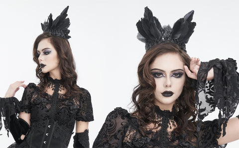 Women's Gothic Feather Cross Metal Headwear