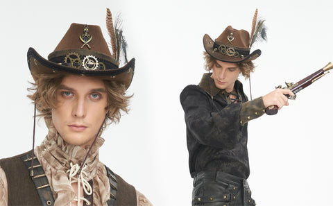 남자 고딕 해골 깃털 카우보이 모자