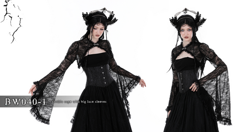 Women's Gothic Flared Sleeved Ruffled Lace Cape