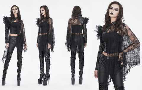 Women's Gothic Irregular Faux Leather Splice Lace Cape