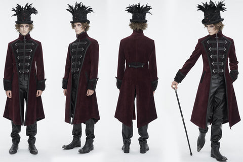 Men's Gothic Stand Collar Red Swallow-tailed Coat