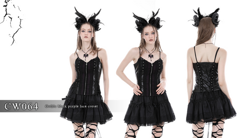Women's Gothic Lace-up Lace Splice Faux Leather Overbust Corset
