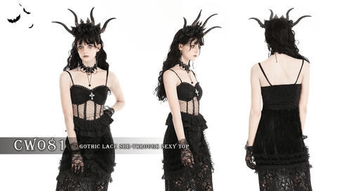 Women's Gothic Ruffled Sheer Lace Top