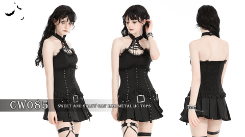 Women's Punk Halterneck Ruffled Vest