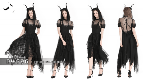 Women's Gothic Irregular ruffled Sheer Mesh Evening Dress