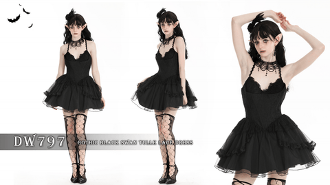 Women's Gothic Plunging Layered Party Slip Dress