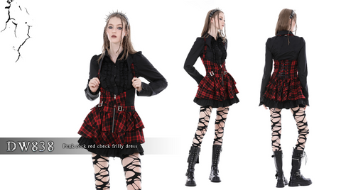 Women's Grunge Layered Plaid Suspender Skirt