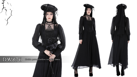 Women's Gothic Stand Collar Puff Sleeved Ruched Dress