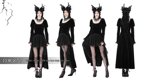 Women's Gothic Puff Sleeved High-low Velvet Dress