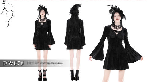 Women's Gothic Plunging Flared Sleeved Velvet Dress