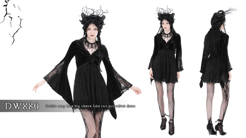 Women's Gothic Plunging Lace Splice Velvet Dress