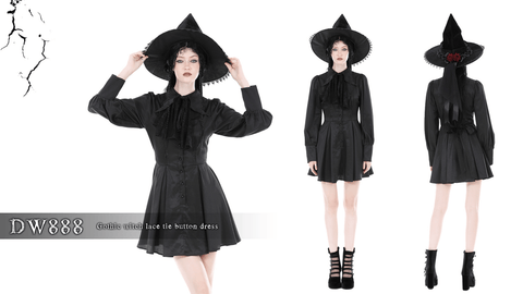 Women's Gothic Turn-down Collar Dress with Necktie