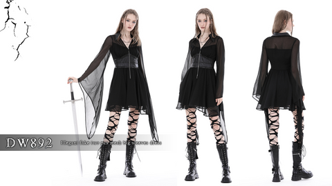 Women's Gothic Irregular Plunging Flared Sleeved Dress