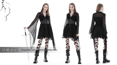 Women's Gothic Irregular Plunging Flared Sleeved Dress