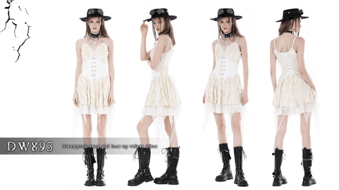 Women's Steampunk Irregular Lace-up Layered Slip Dress