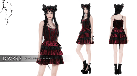 Women's Gothic Layered Lace Splice Velvet Slip Dress