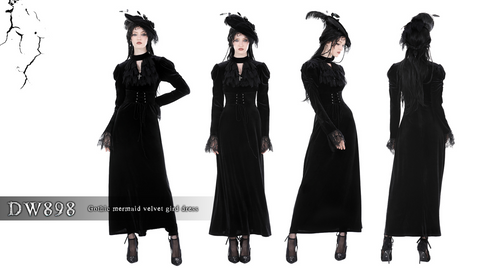Women's Gothic Cutout Puff Sleeved Velvet Dress