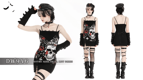 Women's Gothic Skull Printed Witch Slip Dress