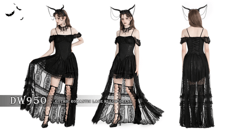 Women's Gothic Off-the-shoulder High/Low Prom Slip Dress