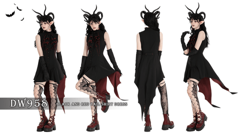 Women's Gothic Contrast Color Halloween Tail Dress