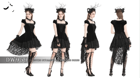Women's Gothic High/Low Lace Splice Velvet Formal Dress