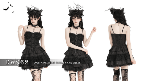 Women's Lolita Lace Splice Ruffled Party Slip Dress