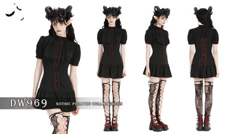 Women's Gothic Puff Sleeved Ruffled Grad Dress