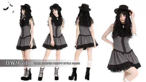 Women's Gothic Ruffled Striped Grad Dress