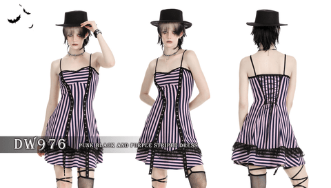 Women's Punk Contrast Color Striped Music Festival Slip Dress