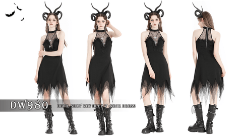 Women's Gothic Irregular Lace Splice Evening Dress