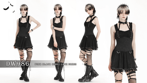 Women's Punk Halterneck Embossed Music Festival Slip Dress