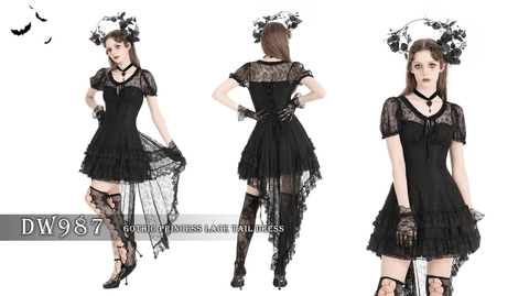 Women's Gothic High/Low Lace Ball Gown Dress