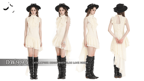 Women's Steampunk Irregular Ruffled Beige Honeymoon Dress